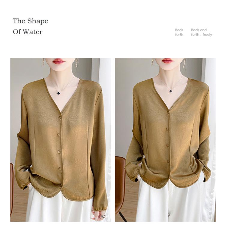 Women's Silk Satin V-Neck Long Sleeve Loose Shirt