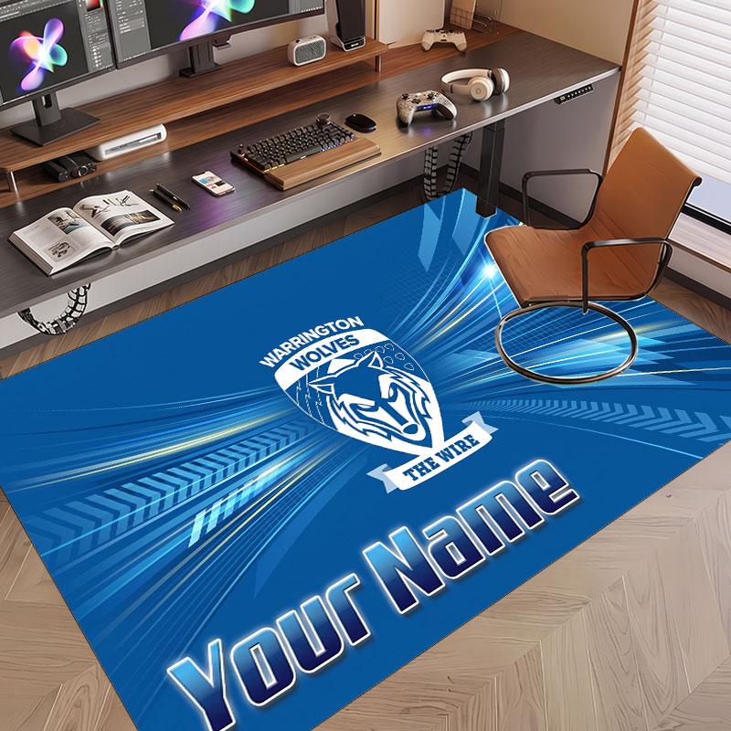 Custom Rug Warrington Wolves Pattern Print Name Text Soft Non‑Slip Floor Carpet for Home Indoor Decoration