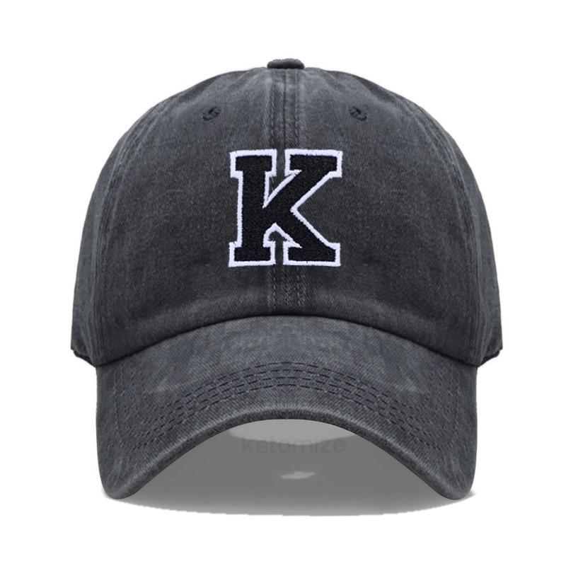 

Initial Letter A-Z Embroider Baseball Cap For Men Womne Washed Cotton Dad Hat Fashion Team Sport Visors Snapback Caps Black Hat