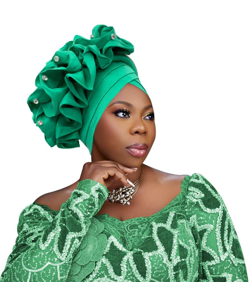 Nigeria Raw Silk Auto Gele Headtie Muslim Hat Party Headwear Turbante Ruffled Turban Cap For Women African Lady Head Wraps