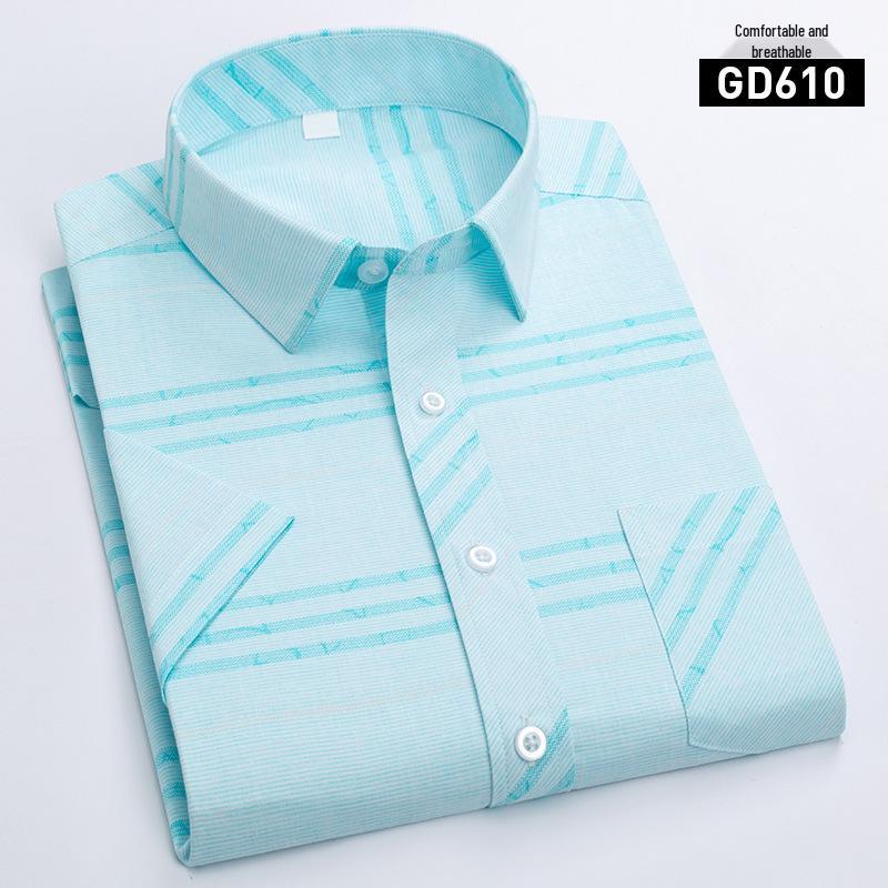 New Summer Men's Printed Plaid Short-Sleeved Shirt for Middle-Aged and Elderly.