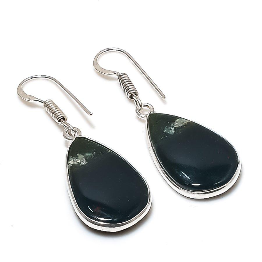 Natural Bloodstone Gemstone 925 Sterling Silver Jewelry Earring 1.58 AE-12393