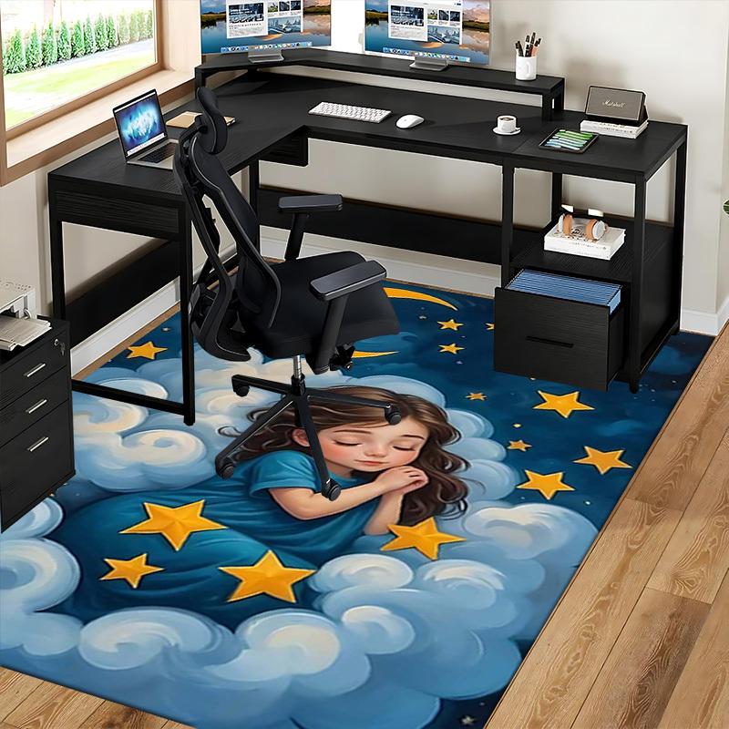 1pc Anime Cartoon Design Office Chair Mat - Moon and Stars Decorative Rug for Home Office, Festival Gift, Seasonal Universal Carpet.H023