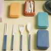 Japanese-Style Wheat Straw Cutlery Set Knife Fork Spoon Chopsticks - Three-Piece Folding Portable Cutlery