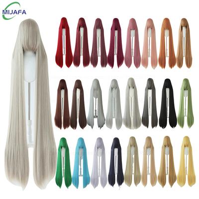 700g Hohe Qualität 59" 150cm Lang Gerade Cosplay Perücke Mit Pony Blond Braun Rot Grün Blau Hitzebeständige Haarfarben Anime Perücken
