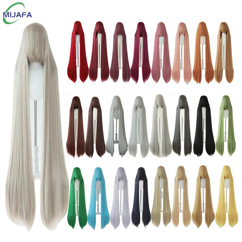 700g Alta Qualità 59" 150cm Lunga Dritta Parrucca Cosplay Con Frangia Biondo Marrone Rosso Verde Blu Resistente al Calore Colori Capelli Parrucche Anime