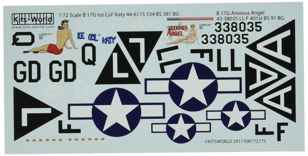 KW172175 US Army Ice Katy Anxious Angel Decal 1/72 WW.II B-17G Col' &