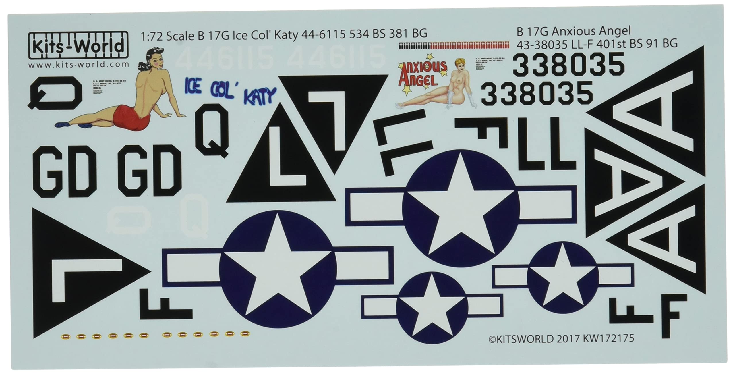 

KW172175 US Army Ice Katy Anxious Angel Decal 1/72 WW.II B-17G Col &