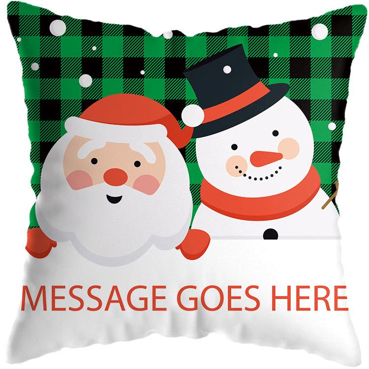Christmas Theme Green Plaid Santa Snowman Print Pattern Cushion Cover Home Sofa Decor Throw Pillow Cover 45x45cm
