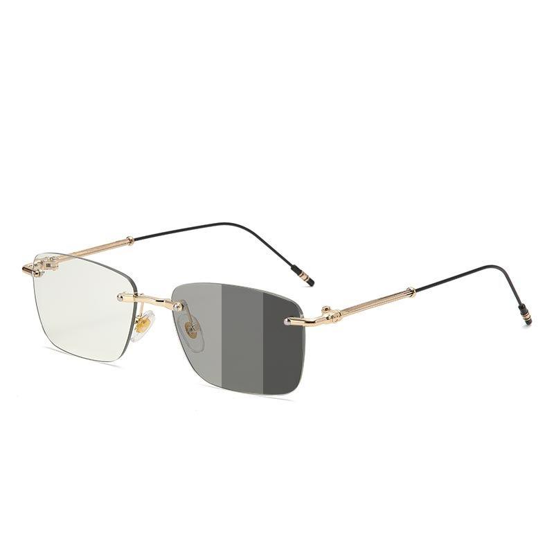 Vintage Unisex Rimless Photochromic Computer Glasses Anti-blue Light Outdoor Ultra Light Color-changing Flat Lens Eyewear