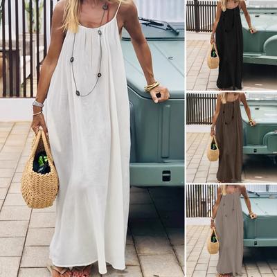 Women's Backless Cami Dress Summer Casual Sleeveless Boho Beach Maxi Dress Spaghetti Strap Vacation Long
