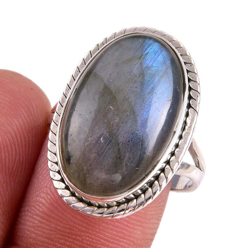 

Natural Labradorite Gemstone 925 Solid Sterling Silver Jewelry Ring Size 9 B5n27