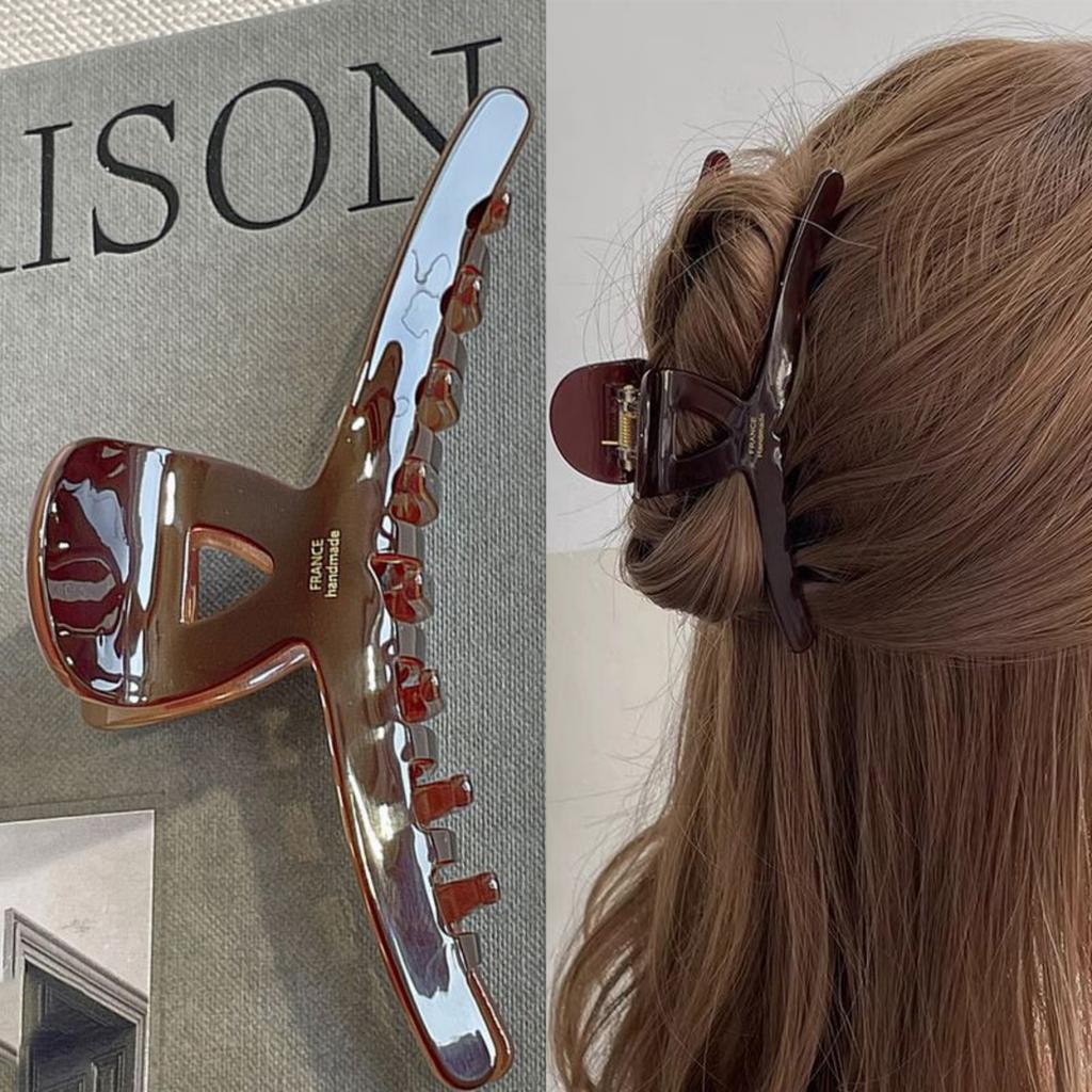 1PC Chocolate, Acetate, Grab Clip, Hair Clip, Female, Back of Head, Hair Grip, Premium, Shark, High Quality, Four Seasons