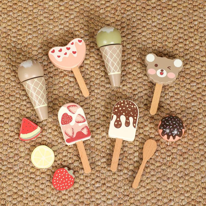 Ice Ecofriendly Wooden Cream Toy Cart For Kids Interactive Play Creativity And