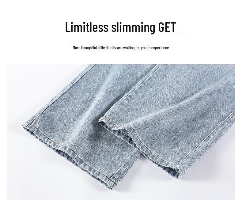 Spring 2025 Women's High Waist Retro Blue Wide-Leg Jeans - Floor-Length, Slimming, Loose Fit.