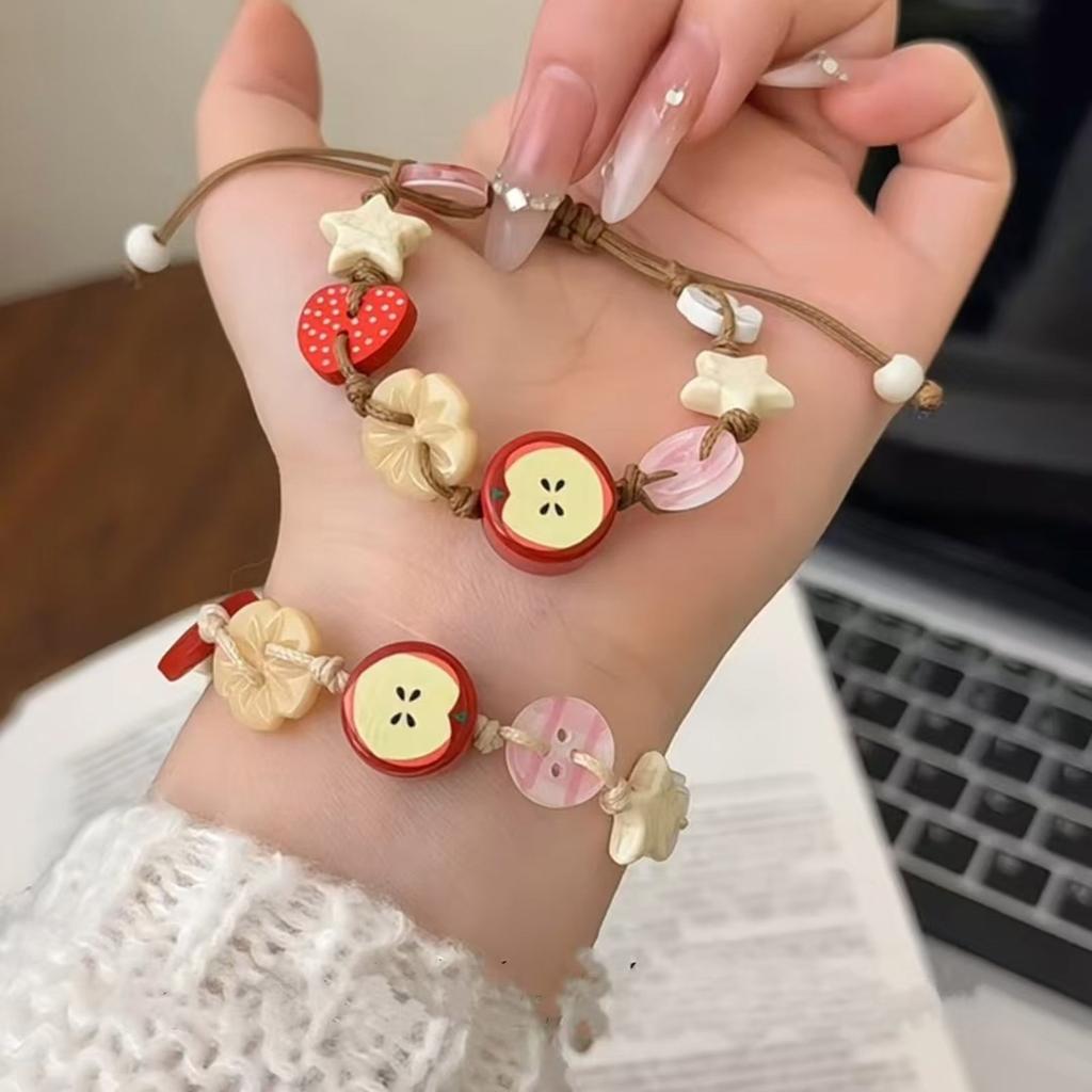 Lovely Apples Charm Bracelet for Girls with Brown Cord Fun and Stylish Accessory for Trendy Women Ladies Daily Use