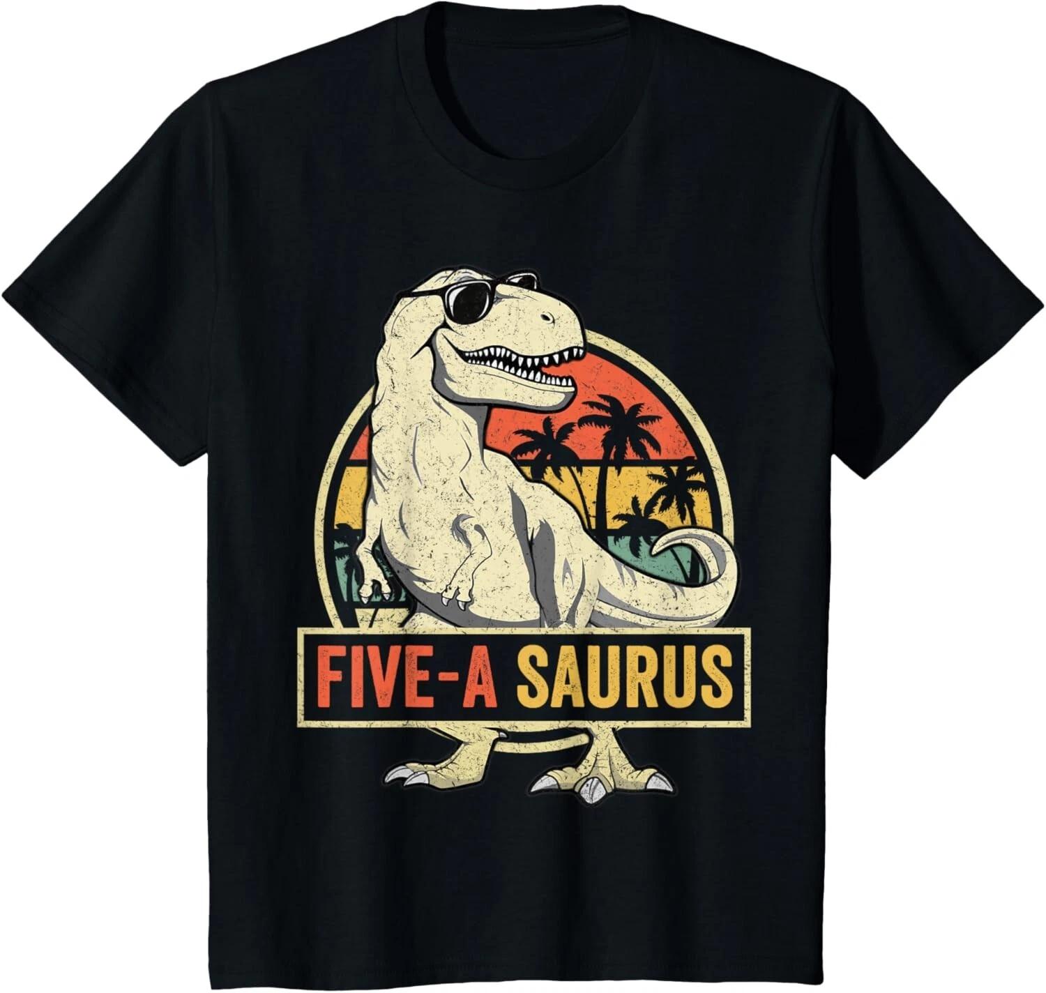 

5 Year Old Dinosaur Birthday 5th T Rex Dino Five Saurus Gift Unisex T-Shirt 3XL