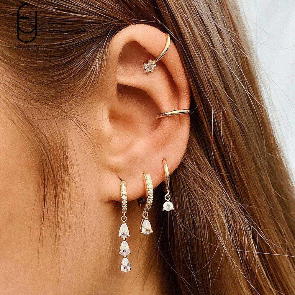 925 Silver Ear Buckles Fashion Hoop Earrings White Crystal Luxury Women's Earrings Wedding Women's Jewelry Premium Gift