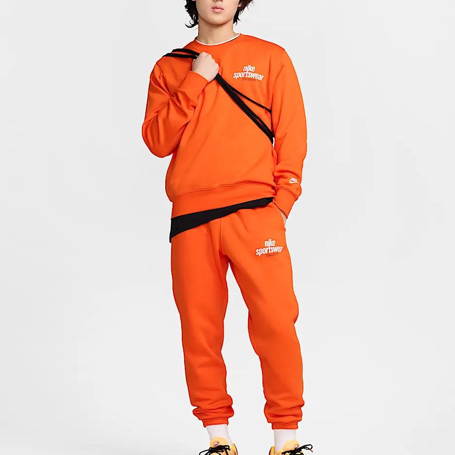 Nike Logo Letter Print Round Neck Long Sleeve Sweatshirt Men Sweatshirt Orange HJ2174-819