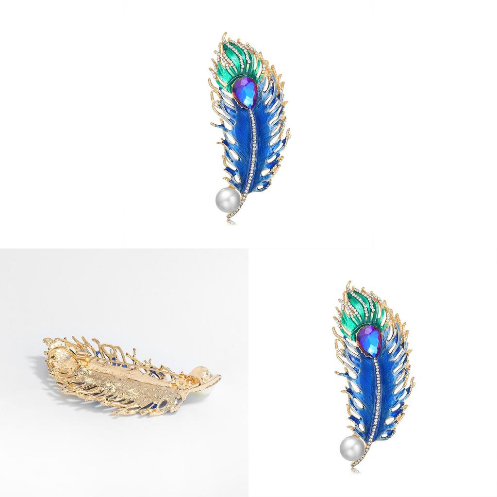 Broche de Pluma de Pavo Real con Diseño Geométrico Sumergido en Aceite de Resina Para Accesorios de Moda