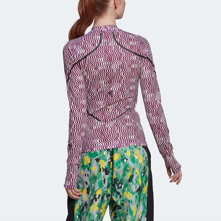 Adidas Striped Slim Fit Long Sleeve T-Shirt Women Tops Purple Red HI6038