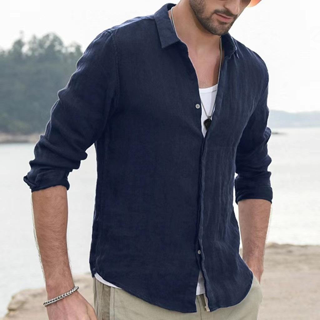 

Men s Casual Solid Color Linen Long Sleeve Shirt XXXL білий