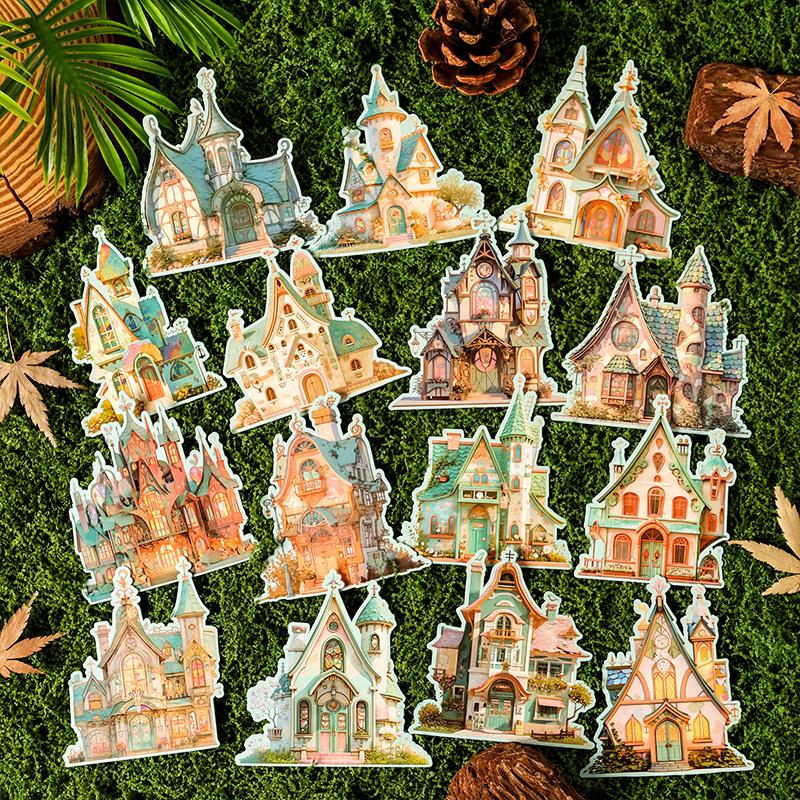 15pcs Colorful hut Hard card sticker Planner Adhesive Diy Creativity Decorative Diary Album Scrapbooking material Craft Supplies