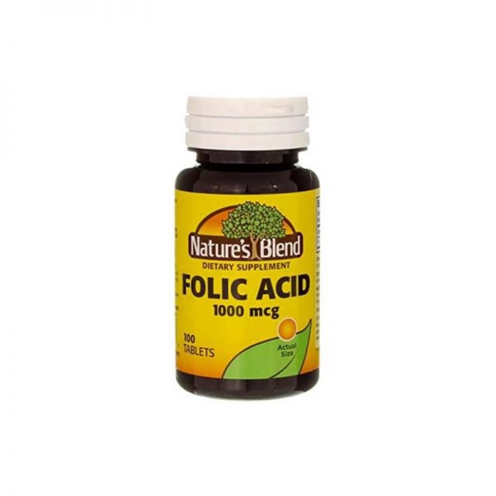 Nature's Blend Folic Acid 1000 Microgram Tablets 100 Tablets 2 Packs 2 pcs
