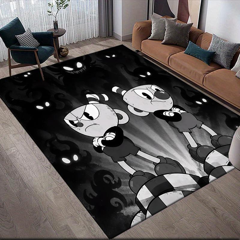 Cuphead Flannel Pattern Square Carpet,Area Rug,Carpet Rug for Living Room Bedroom Sofa Playroom Decor,Non-slip Floor Mat