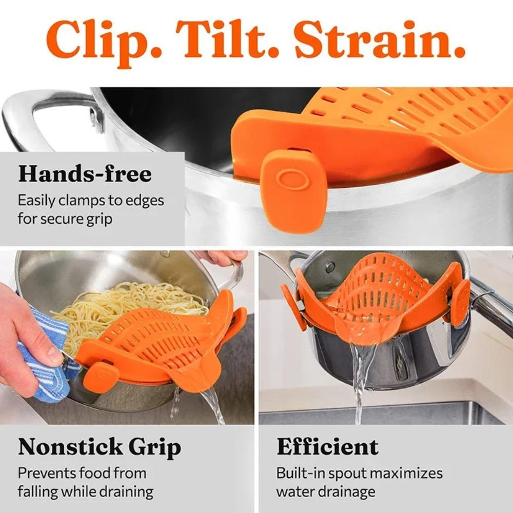 Universal Silicone Pot Strainer Clip-On Anti-Spill Food Grade Fruit Colander for Pasta Vegetables - Kitchen Essential