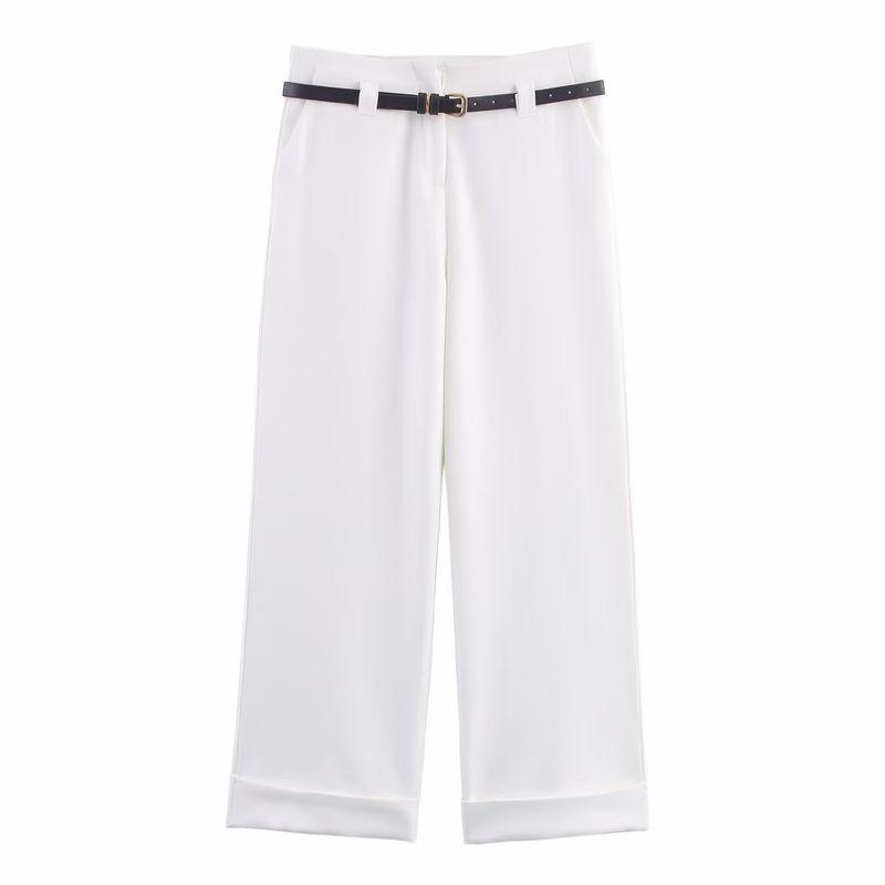 Kaslead New Women clothes Western Style Versitile Fashion Simple Belt Curling Casual Trousers