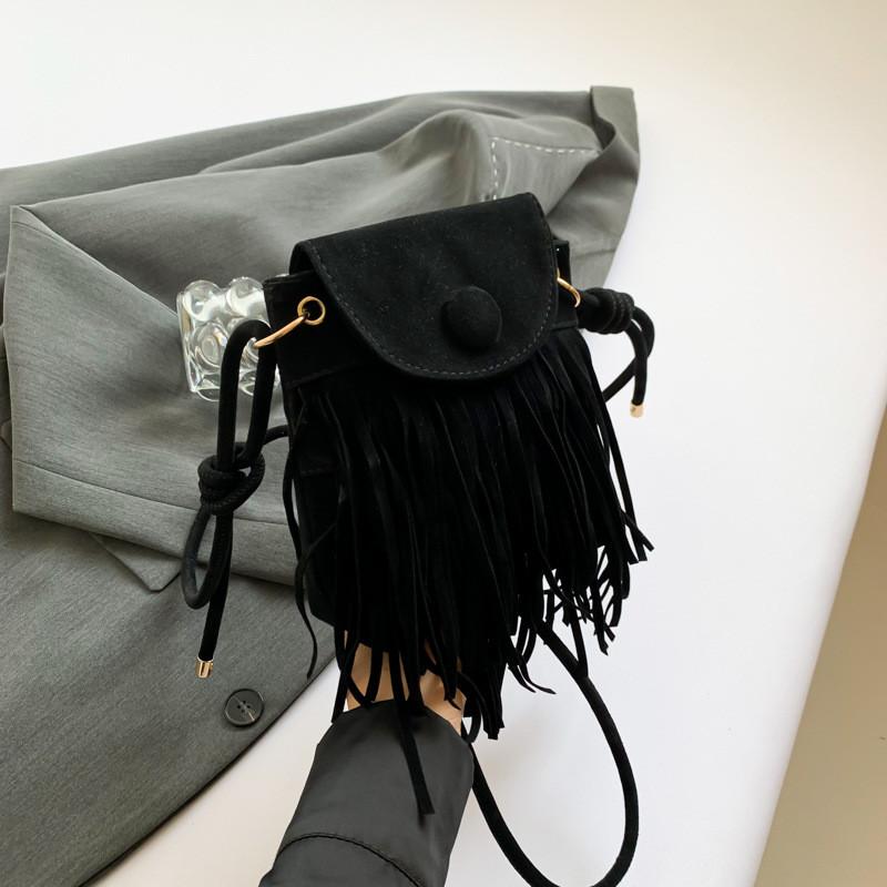 Stylish And Versatile Small Square Bag For Women With Soft Suede Material And Chic Fringe