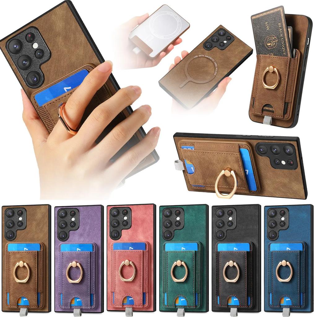 Ring Leather Magnetic with Card Holder Phone Case for Samsung Galaxy S23 FE S24 S22 Ultra Plus M53 M33 A55 A25 A35 A15 A05 Cover