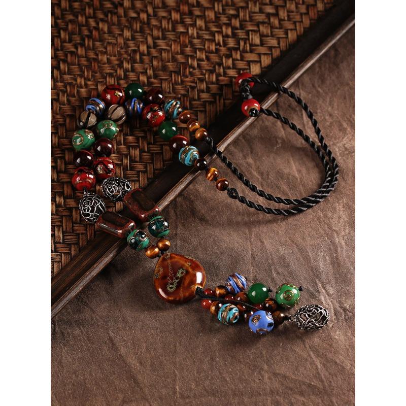 Sweater Chain Long Style Characteristic High-end Boutique Ceramic Hanging Chain Decoration Glazed Characteristic Necklace Ethnic Style Retro Women