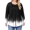 Women's Plus Size Fashion Printed Casual Pleated Round Neck Long Sleeve Top