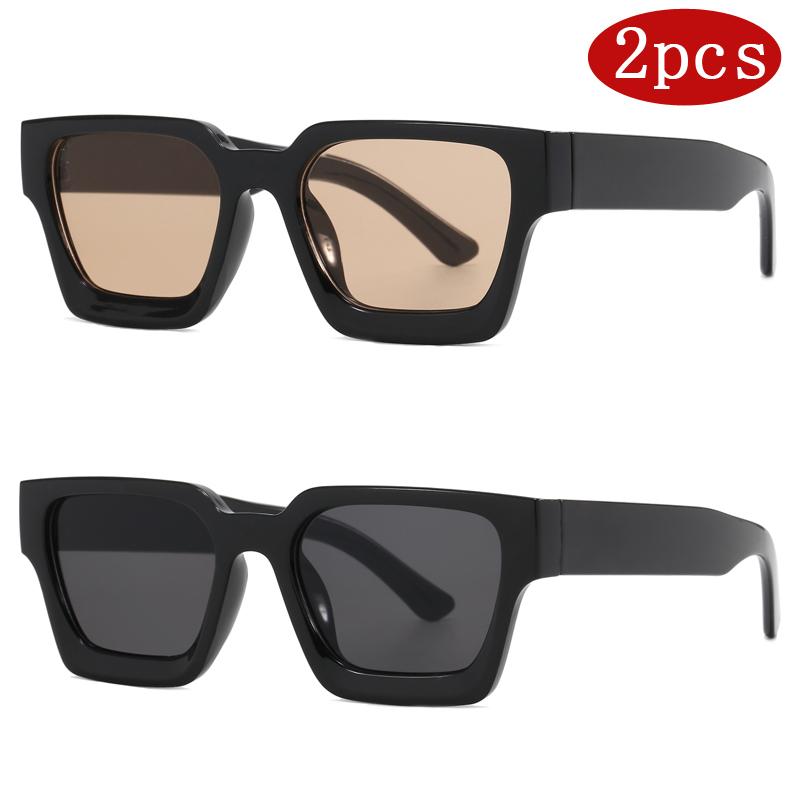 2pcs Candy Colors Square Sunglasses Woman Vintage Large Frame Design Sun Glasses Female Fashion Thick Frame