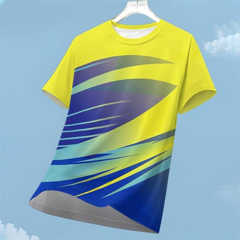 Fashionable geometric pattern sports T-shirt, summer fashionable street wear, 3D printed running fitness T-shirt, loose quick drying T-shirt top