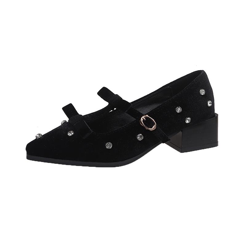 Rivet Designer High Heels Women Pointed Toe Elegant Office Women Shoes Spring Autumn Fashion Suede Low Heel Mules Pumps Women