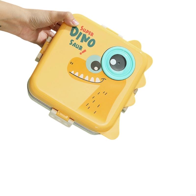 3 Compartment Stainless Steel Lunch Box With Cartoon Design Leak Proof Lid Food Container For School Office Bentos