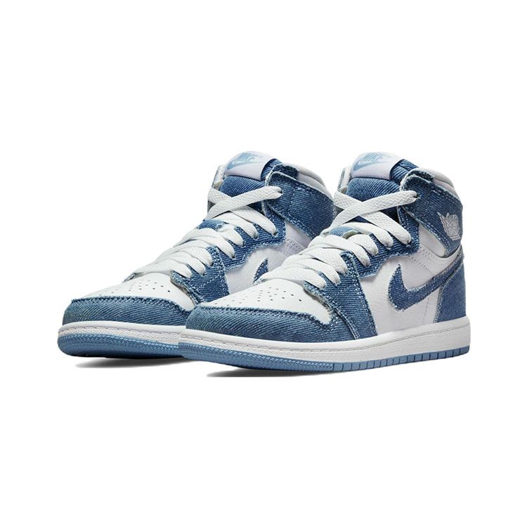 Air Jordan 1 Retro High OG PS Denim Kids Sneakers Blue White Worn-Blue CU0449-104