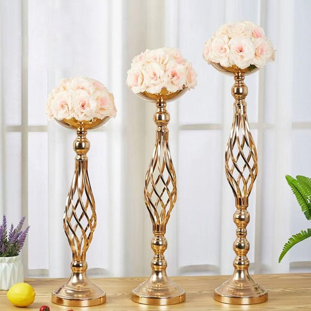 Hollow Design Golden Flower Stand Romantic Iron Art Vase Floral Display Rack  Wedding Props