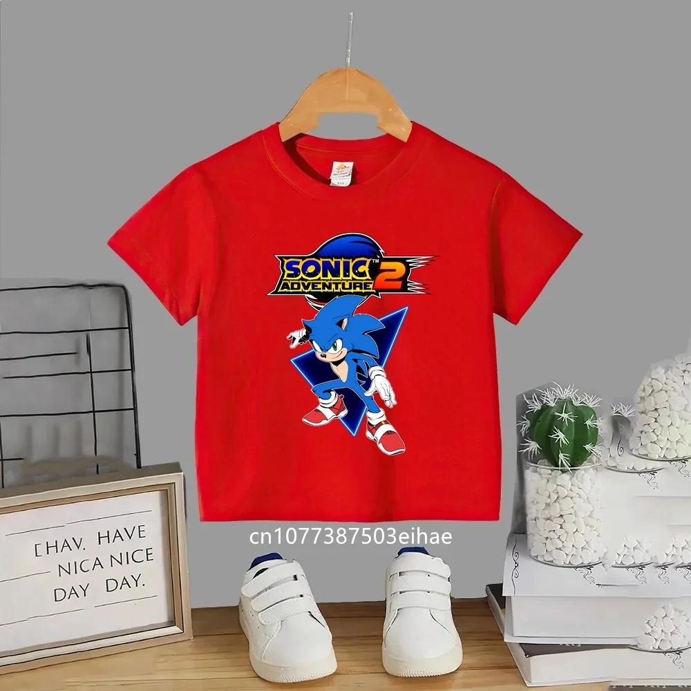 Japanese Cute Sonic Cartoon Print Boys TShirt Summer Short Sleeved Fashion Casual Top Breathable Daily Clothes for Little Kids