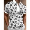 Trendy Short-sleeve Polo Shirt with Checkered Graphic, Zipper Collar, Stylish 2 Tone Design.