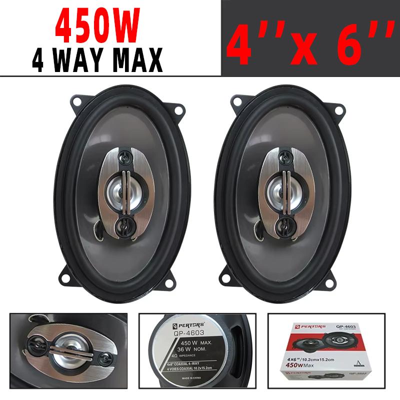 2pcs 450W 4X6 Inch 4-Way Car HIFI Coaxial Speaker Car Door Audio Music Stereo Tweeter Mid-woofer Full Range Frequency Speaker 2pcs 4X6inch