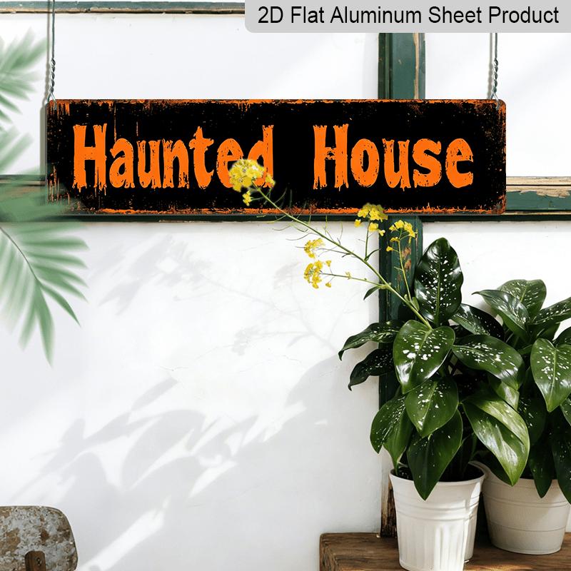 2D Flat 1pc of Vintage Gothic Haunted House Metal Sign - Large 15.7×3.94inch Horror Themed Distressed Font and Bold White Letters - Heavy-alumium