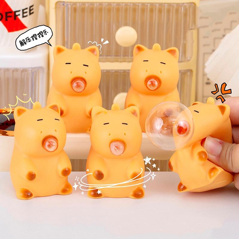 Funny Blow Bubble Capybara Figurine Squeeze Pop Out Toy Stress Toy Novelty Gag Table Toy Decompression Pinch Fidget Toy Kid Gift