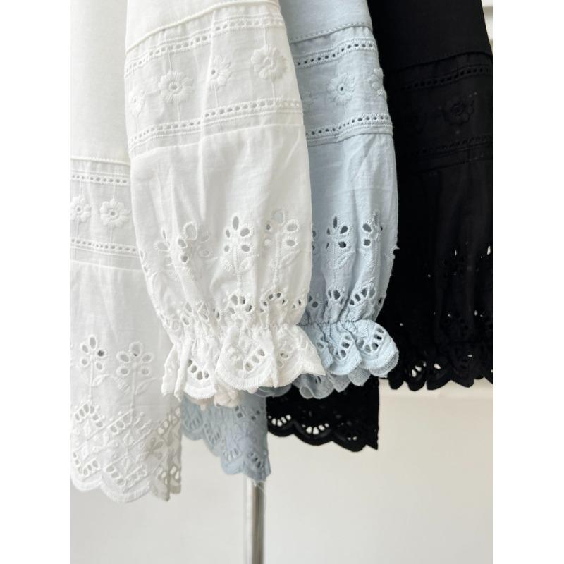 Women S Plus Size Long Sleeve Hollow Out Patchwork Blouse