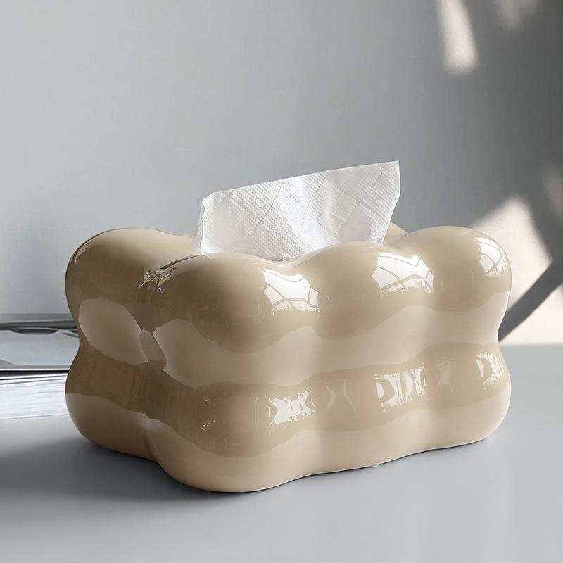 Ins Cream Style Ceramic Tissue Box Living Room Bedroom Desktop Storage Home Decoration Ornaments Home Dining Table Paper