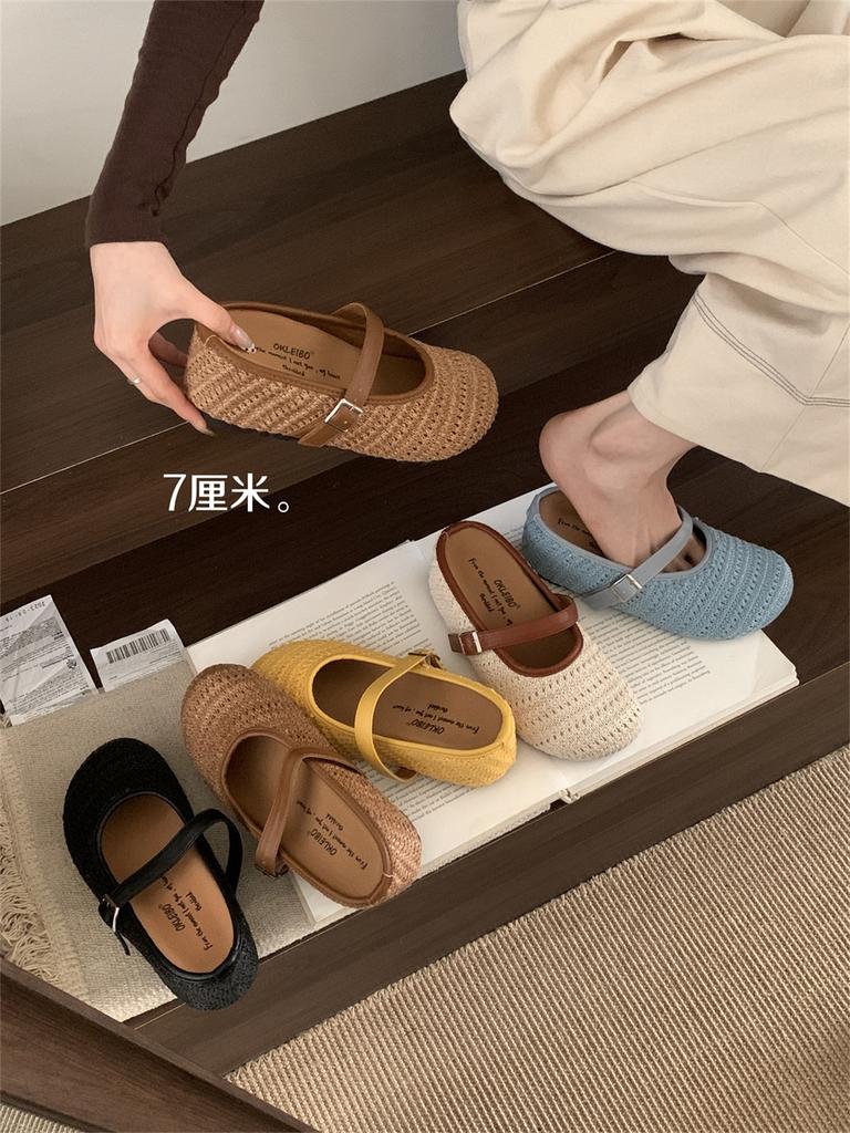 Niche hand-woven baotou half slippers women's summer wear heightening 7 cm Bohemian thick-bottomed Birkencool slippers