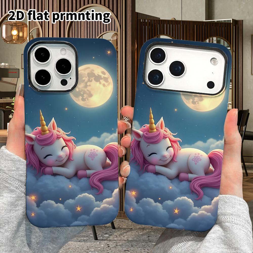 Phone Case: 2D Flat Design Suitable for iPhone 18 17 16 15 14 13 Pro Film Protective Case, Couple Style, Sleeping Unicorn, Christmas and Halloween Hol